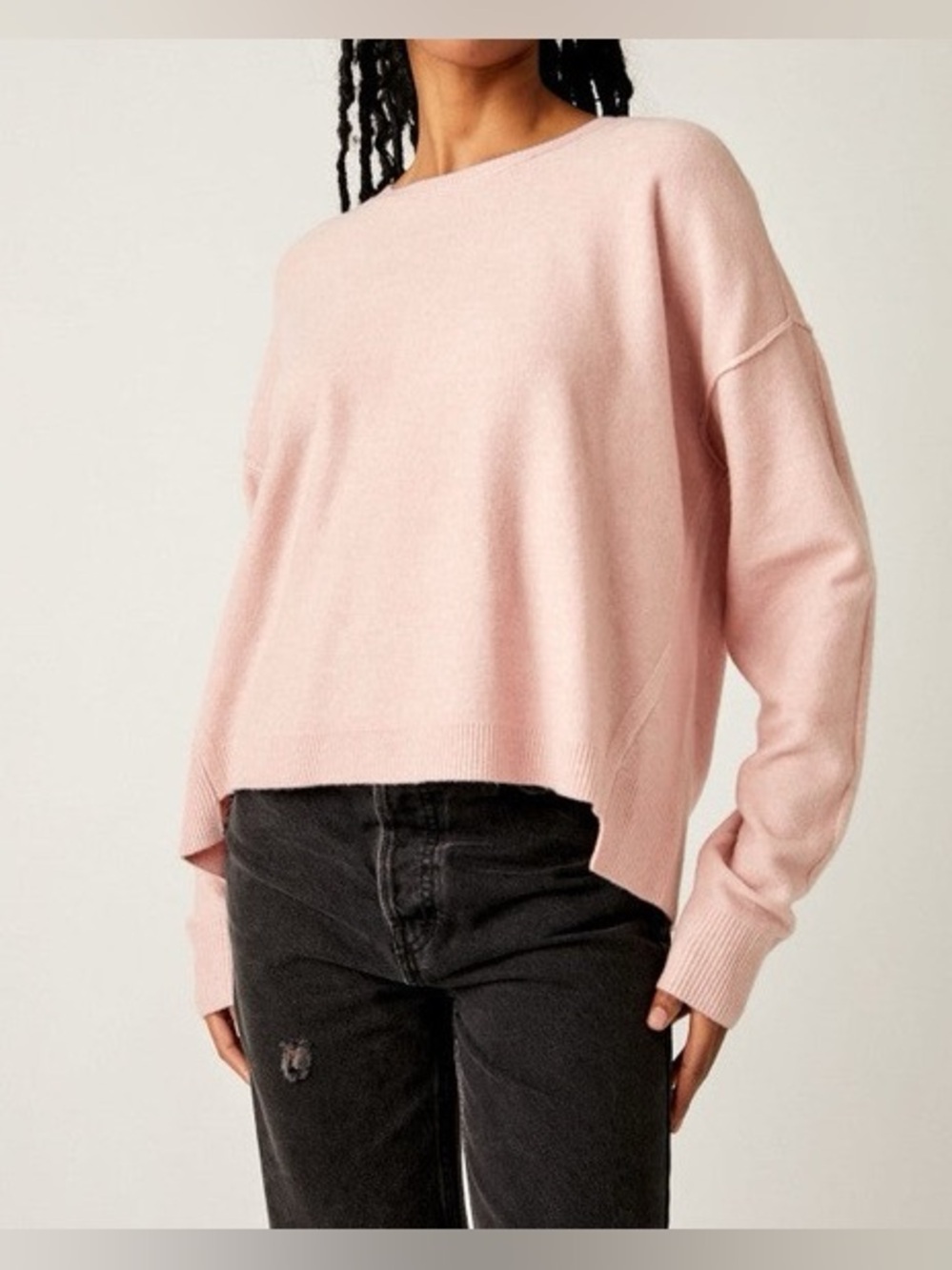 Free People Luna Cozy Soft Pullover Sweater in Pink Lotus (L) NWT